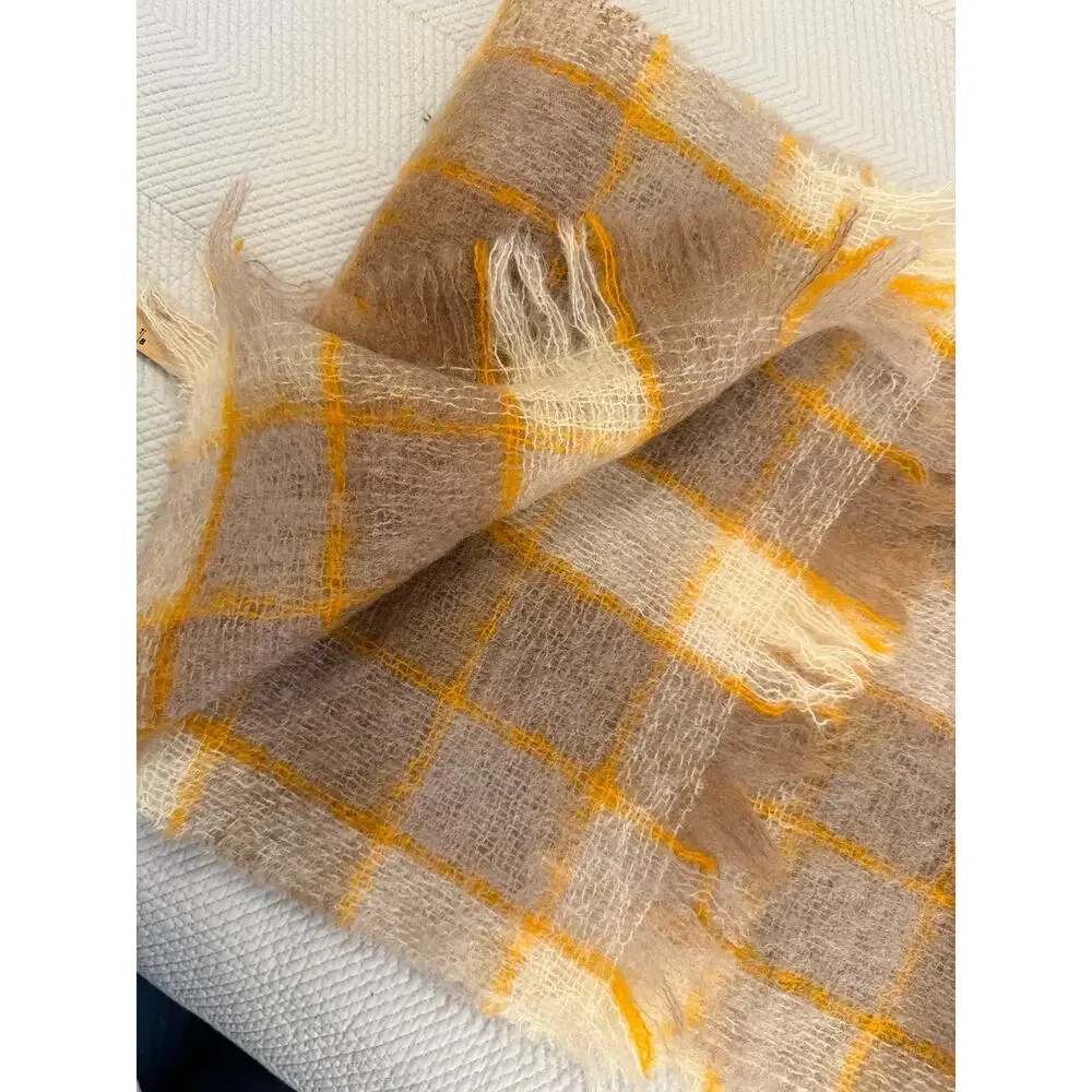 Vintage Scottish Mohair Wool Plaid Scarf Wrap 70/30 Made Scotland 66